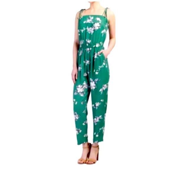 Jaase green pants romper with floral pattern size small - Picture 1 of 11